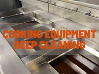 Orange text cooking equipment with the frier on the background